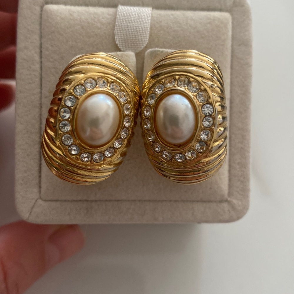 Gold tone chunky clip on costume earrings